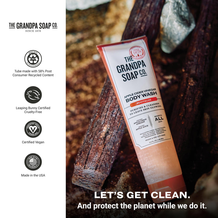 The Grandpa Soap Company Apple Cider Vinegar Body Wash - Purifies and Cleanses to Leave Skin Glowing, With Appl Cider Vinegar and Apple Juice, Helps Revitalize Skin, Vegan, 9.5 Fl Oz
