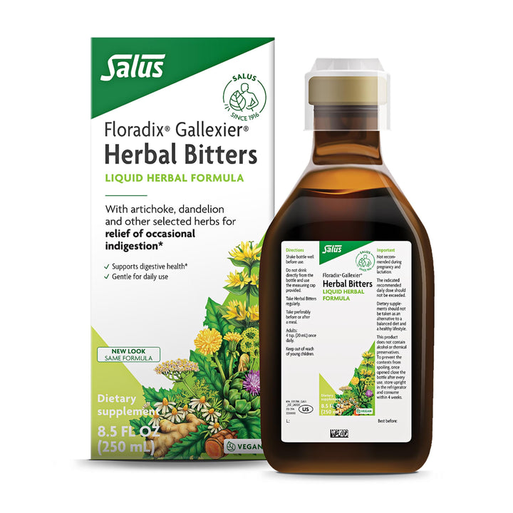 Floradix Gallexier Herbal Bitters - Digestive Support Supplement with Artichoke, Dandelion, Turmeric, Ginger &amp; More - Liquid Formula - Easily Absorbed - Vegan, Non-GMO - 8.5 fl oz