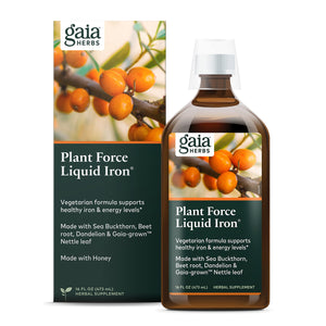 Gaia Herbs Plant Force Liquid Iron - Vegetarian Iron Supplement to Help Maintain Healthy Iron & Energy Levels - with Star Anise, Sea Buckthorn, Beet Root, Dandelion & Nettle - 16 Fl Oz (47 Servings) - The Oasis of Health