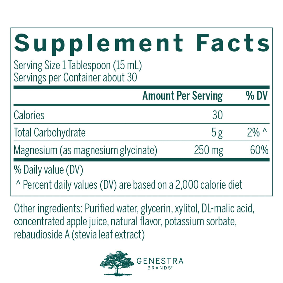 Genestra Brands Magnesium Glycinate Liquid | Supports Normal Muscle Function and Helps Metabolize Carbs and Proteins | 15.2 Fl Oz | Apple Pomegranate Flavor