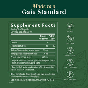 Gaia PRO Nootropic Focus - Supports Healthy Concentration - with Saffron Extract, Ginkgo Biloba, Organic Spearmint Extract & Lemon Balm Extract - 40 Vegan Liquid Phyto-Capsules (20 Servings) - The Oasis of Health