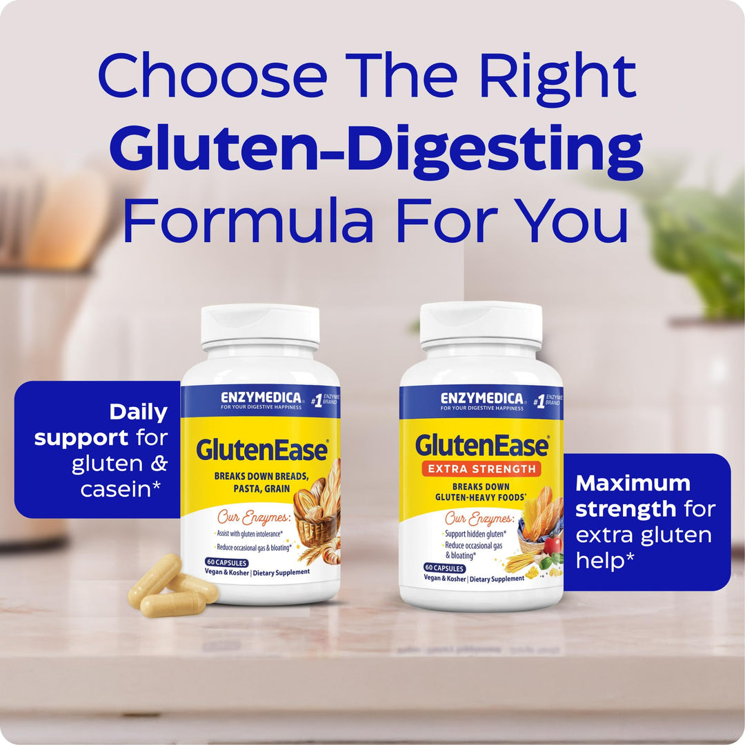 Enzymedica GlutenEase - Digestive Enzyme Supplement for Women &amp; Men, Gluten &amp; Casein Sensitivity Support, Enzymes for Digestion &amp; Gut Health, Helps Gas &amp; Bloating - 60 Caps