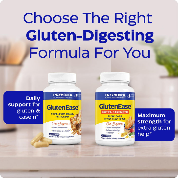 Enzymedica GlutenEase - Digestive Enzyme Supplement for Women &amp; Men, Gluten &amp; Casein Sensitivity Support, Enzymes for Digestion &amp; Gut Health, Helps Gas &amp; Bloating - 60 Caps