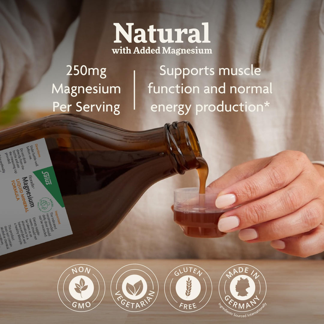 Floradix Magnesium - Liquid Herbal &amp; Mineral Supplement Supports Healthy Nervous System &amp; Normal Muscle Function - Gentle Liquid Formula - Vegetarian, Gluten-Free &amp; Non-GMO - 8.5 fl oz