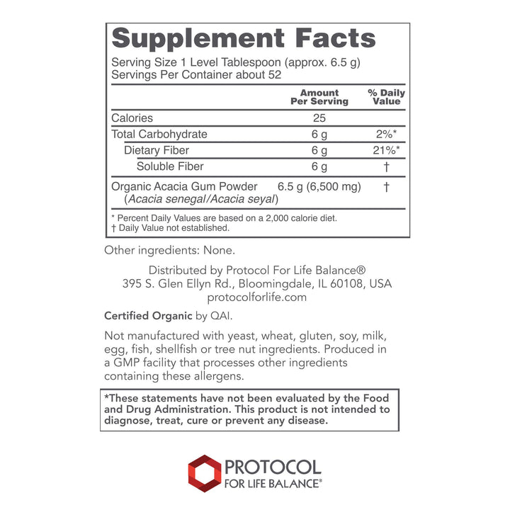 Dim Gray Protocol For Life Balance Acacia Fiber Powder Organic 12oz -P5905