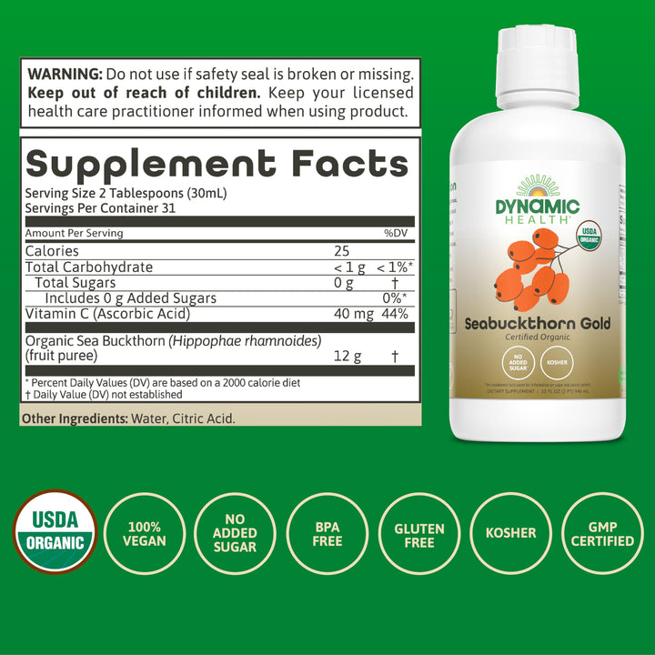 Dynamic Health Seabuckthorn Gold Certified Organic, 32 Fl Oz (7367500)
