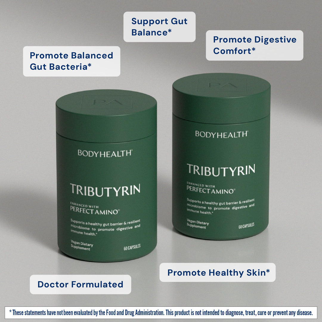 BodyHealth Tributyrin 200mg - Tri-Butyrin Supplement for Gut Health Support, Digestive Comfort, Microbiome Balance &amp; Immune Support* - 60 Capsules