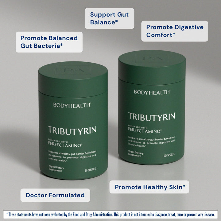 BodyHealth Tributyrin 200mg - Tri-Butyrin Supplement for Gut Health Support, Digestive Comfort, Microbiome Balance &amp; Immune Support* - 60 Capsules