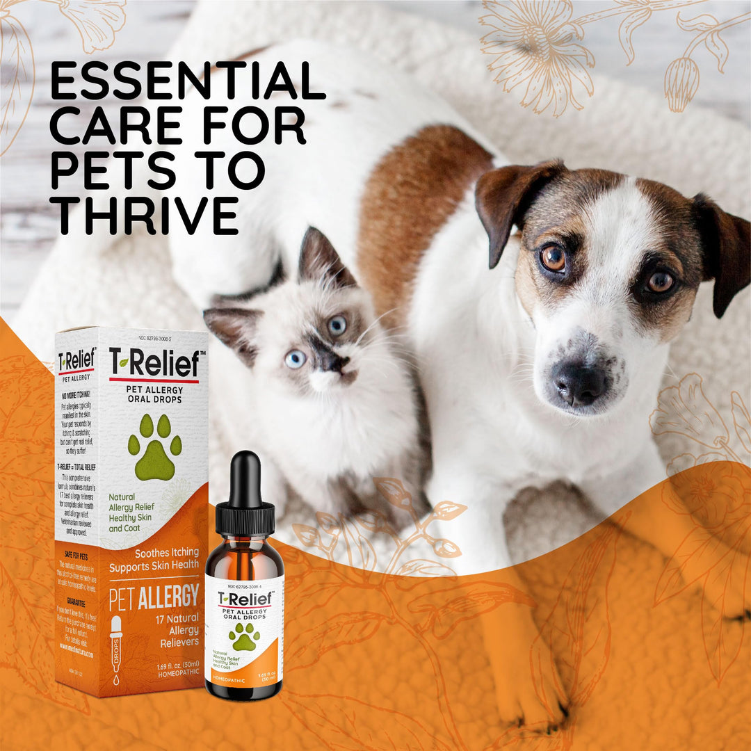 T-Relief Pet Allergy Support Drops for Dogs &amp; Cats Itchy Relief Supports Healthy Skin &amp; Coat Natural Medicine Helps Soothe Hot Spot Itching Paws Licking Runny Nose Sneezing Watery Eyes - 1.69 Fl oz