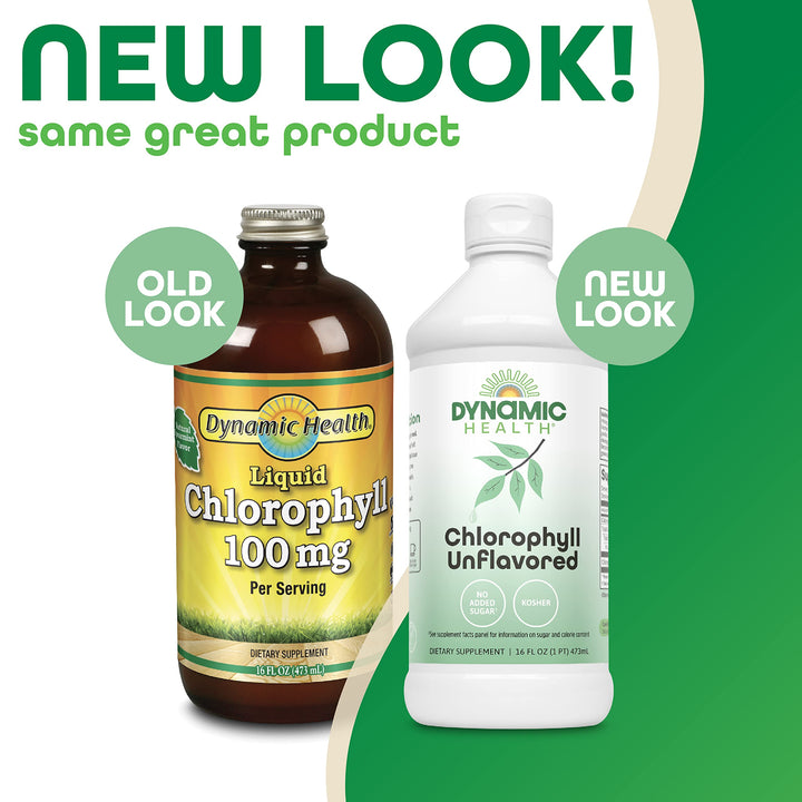 Dynamic Health Liquid Chlorophyll Unflavored 100 mg, Sodium Copper Chlorophyllins with Alfalfa and Mulberry Leaves, Plant Cleanse and Deodorizing, No Added Sugar, 16 Fl Oz
