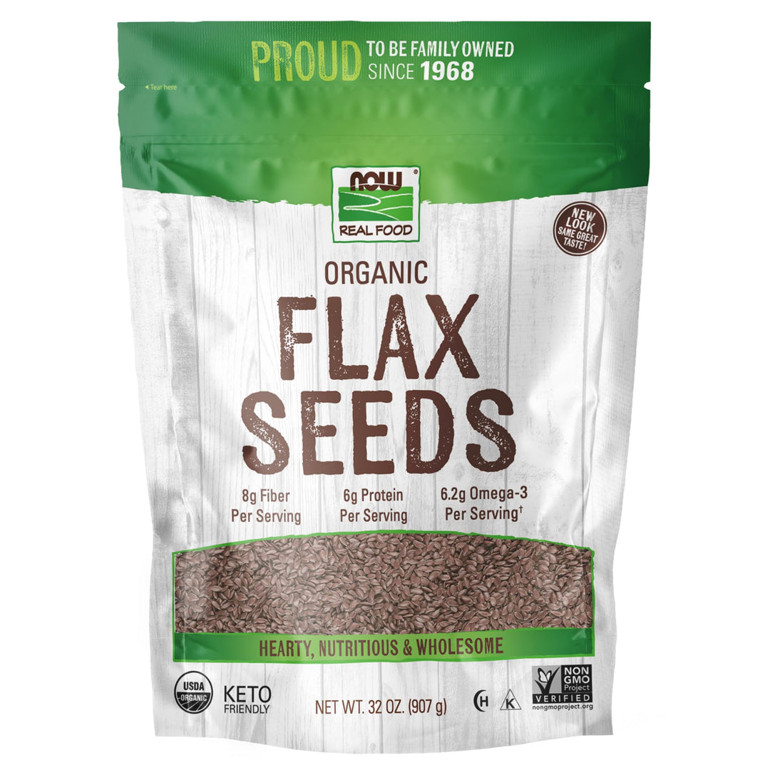 NOW Foods, Organic Flax Seeds, Source of Essential Fatty Acids and Fiber, Certified Non-GMO, Kosher, 2-Pound (Packaging May Vary)