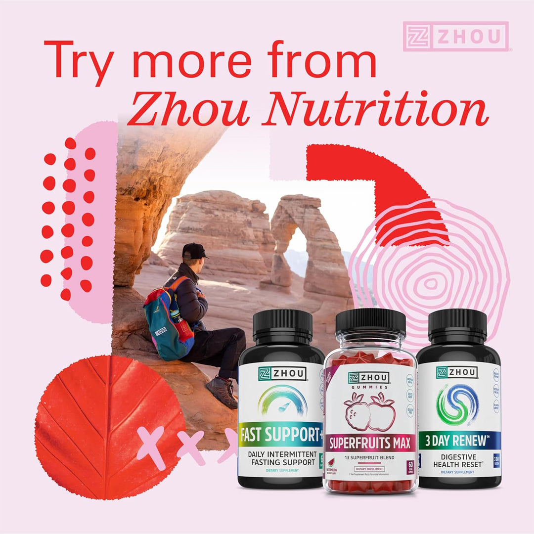 Zhou Vegan Multivitamin for Women &amp; Men, Daily Vegan Supplement, Essential Multi Vitamin with Iron &amp; Zinc for Energy, Vitality, Immune Support, &amp; Whole Body Health - 60 Veg Caps