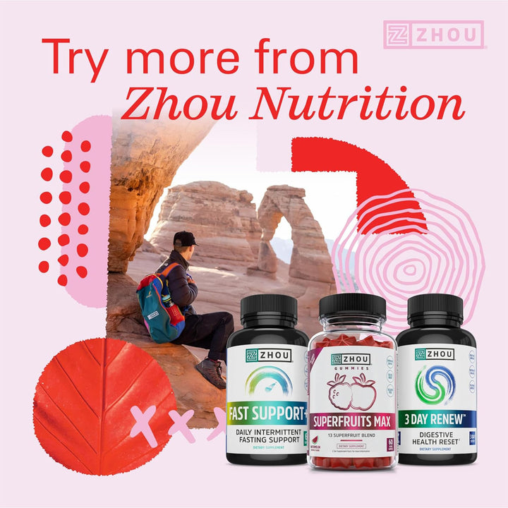 Zhou Vegan Multivitamin for Women &amp; Men, Daily Vegan Supplement, Essential Multi Vitamin with Iron &amp; Zinc for Energy, Vitality, Immune Support, &amp; Whole Body Health - 60 Veg Caps