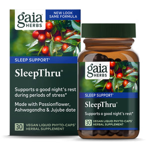 Gaia Herbs SleepThru - Natural Sleep Support Supplement with Organic Ashwagandha Root, Organic Magnolia Bark, Passionflower, and Jujube Date - 30 Vegan Liquid Phyto-Capsules (15-Day Supply)