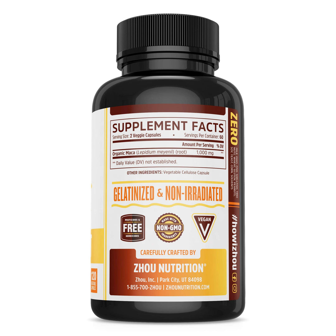 Zhou Maca Root | Wellness Supplement for Men &amp; Women | Boosts Energy | 60 Servings, 120 Count