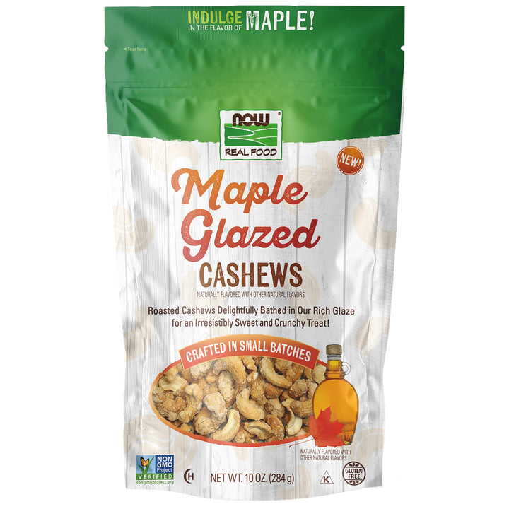 NOW Real Food Maple Glazed Cashews, 10 oz. bag, Crafted in Small Batches, Non-GMO Verified