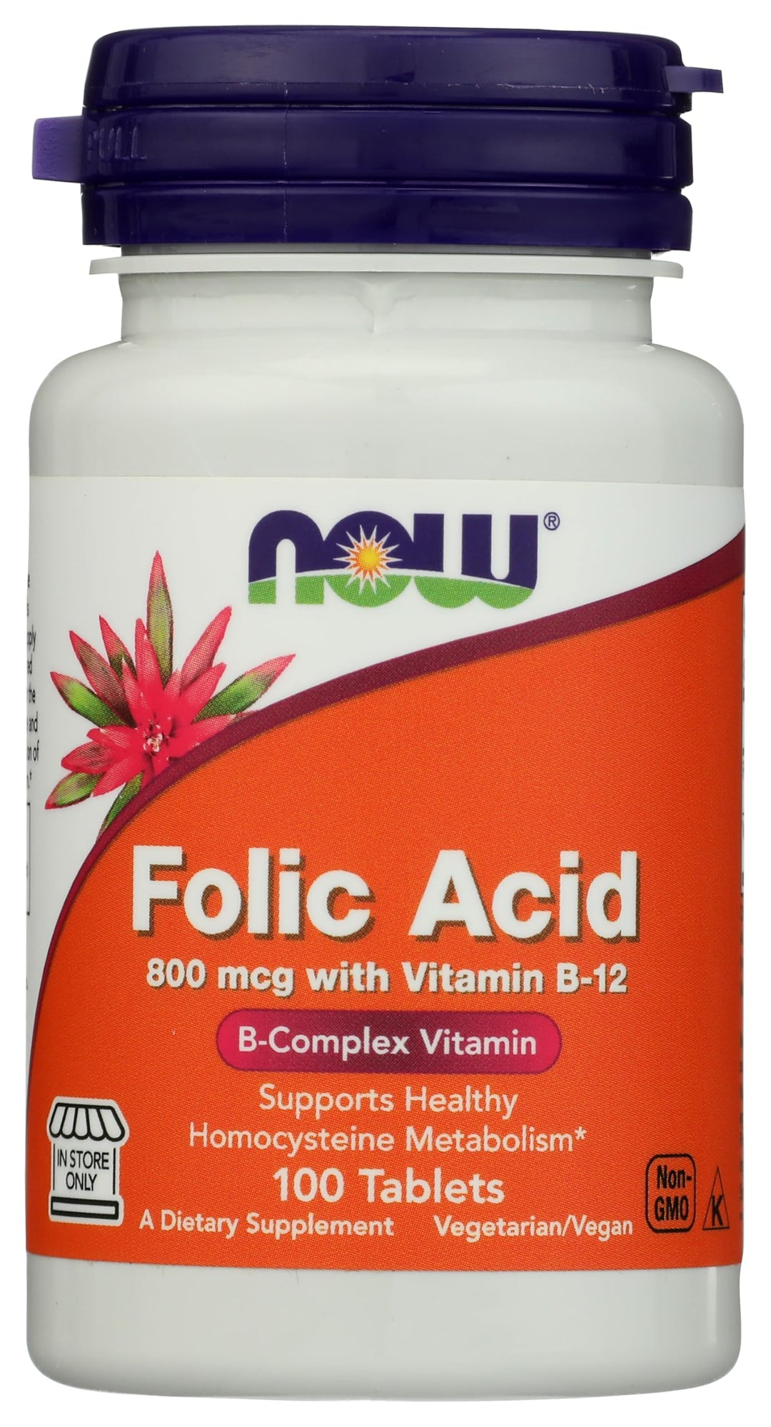 NOW Foods Folic Acid 800 mcg with Vitamin B-12 Tablets