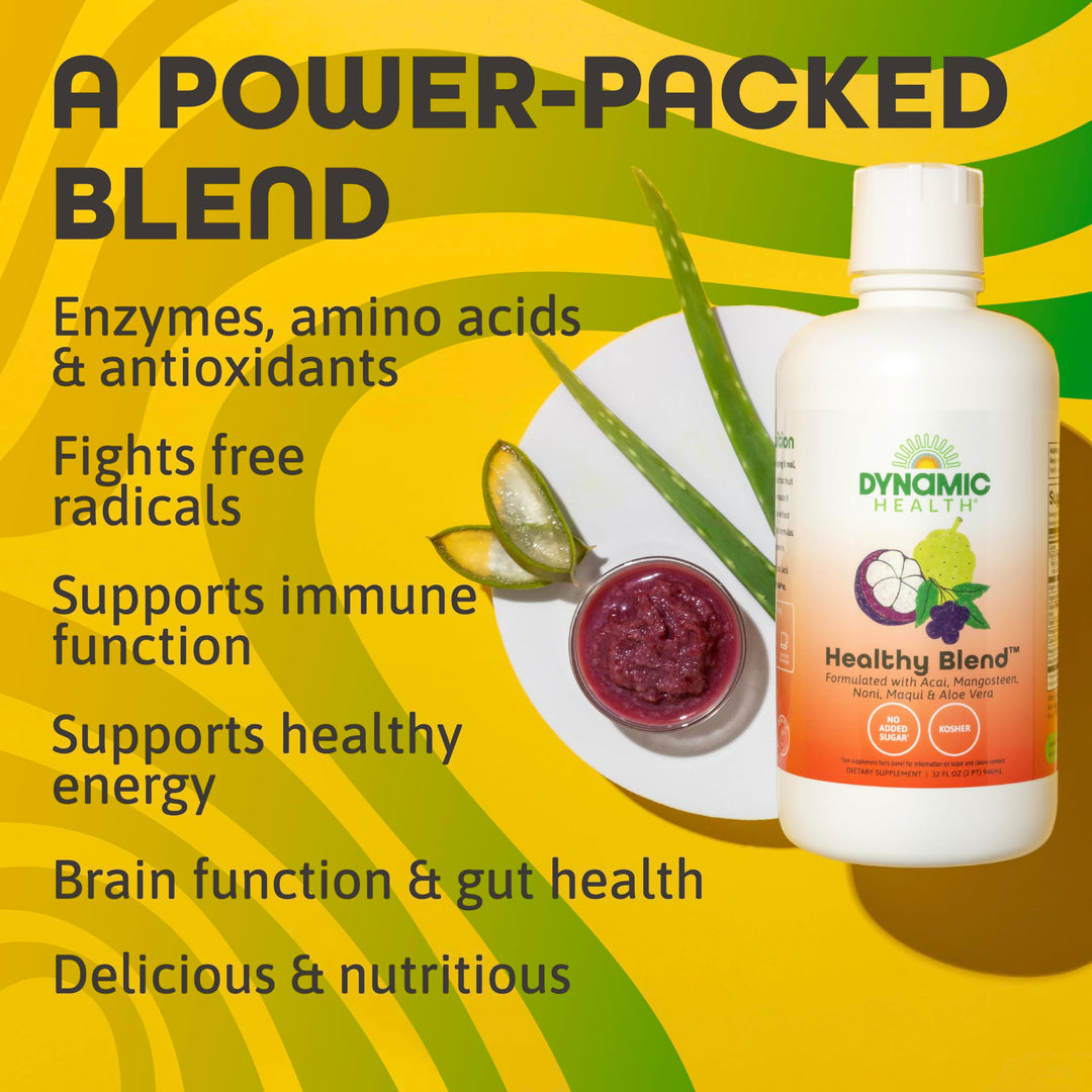 Dynamic Health Healthy Blend with Acai, Mangosteen, Noni, Maqui &amp; Aloe Vera, No Additives, Immune System Support, Antioxidant, Vegan, Gluten Free, Non-GMO, 32 Fl oz