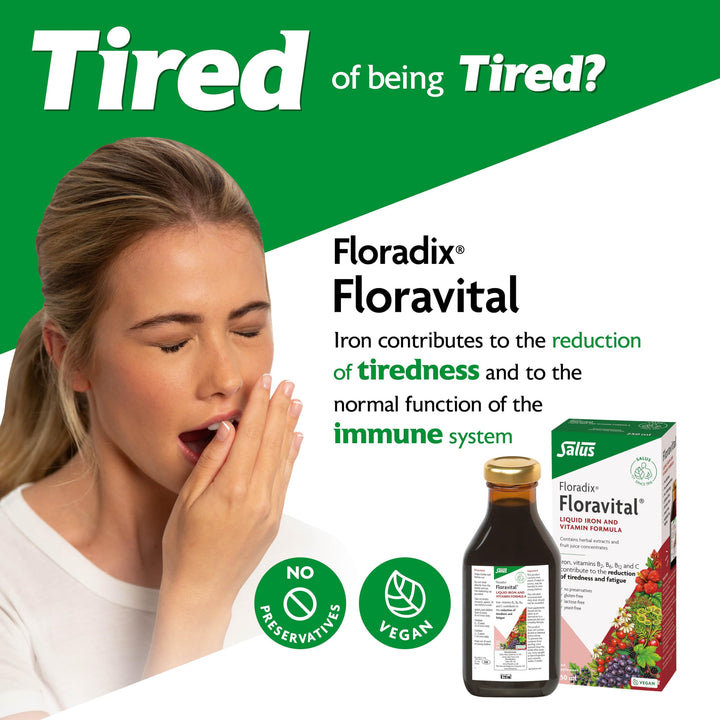 Floradix Floravital Liquid Iron &amp; Vitamin Formula - Liquid Iron Supplement with C &amp; B Vitamins &amp; Herbs for Energy Support - Vegan, Gluten-Free, Yeast-Free &amp; Non-GMO - 23.7 Fl Oz