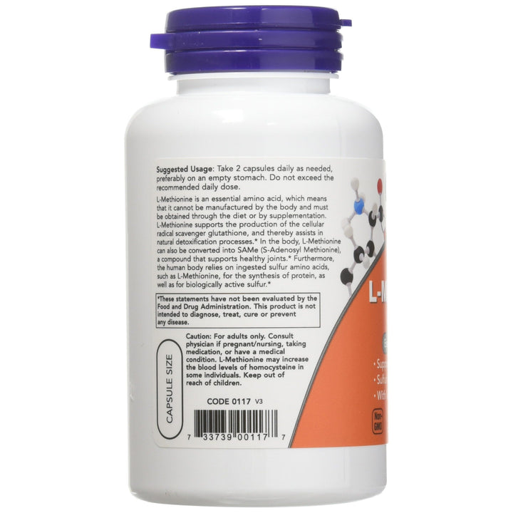 Now Foods L-Methionine 500 mg 100 Capsules - 0117 - 2 Pack