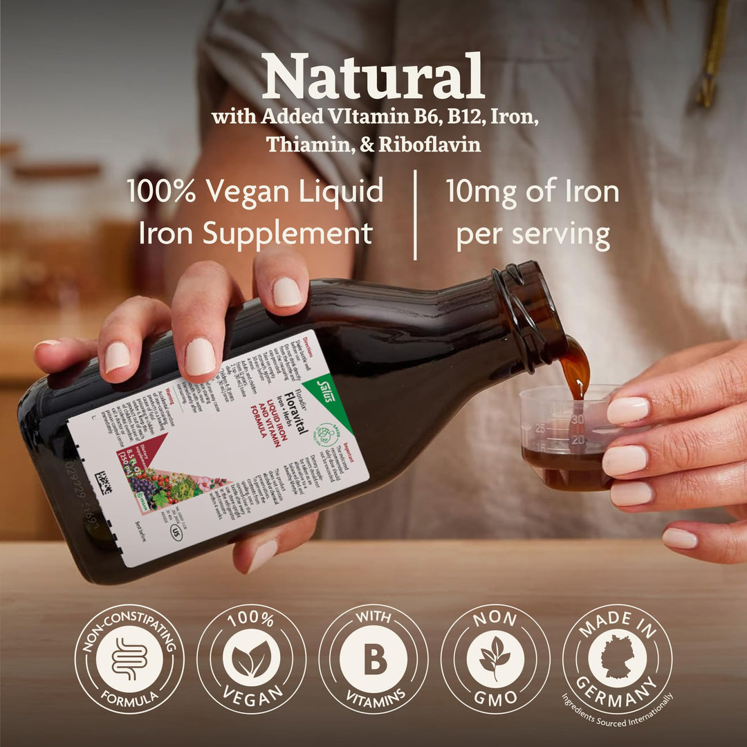 Floradix Floravital Liquid Iron &amp; Vitamin Formula - Liquid Iron Supplement with C &amp; B Vitamins &amp; Herbs for Energy Support - Vegan, Gluten-Free, Yeast-Free &amp; Non-GMO - 8.5 Fl Oz