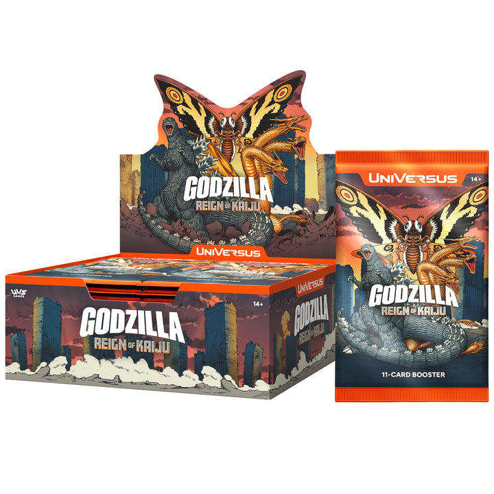UniVersus: Godzilla: Reign of Kaiju - Booster Display - 24 Packs (11 Cards Each), Kaiju Battle Deck-Building, Collectible Card Game, Randomly Assorted