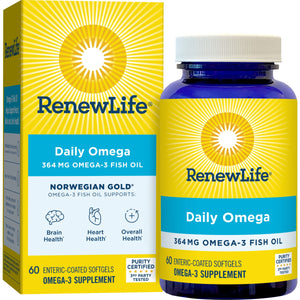 Renew Life Fish Oil, Norwegian Gold Omega-3 Supplement � 364mg Critical Omega-3 Fish Oil Supplement, Dairy & Gluten Free, Supports Healthy Heart & Brain Function, Burp-Free - 60 Soft Gel Capsules