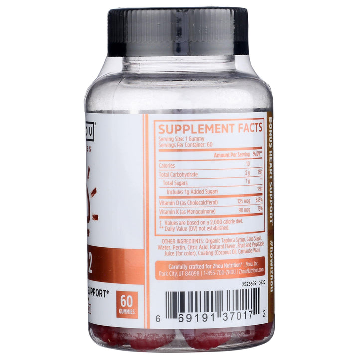 Zhou Nutrition Vitamin K2 + D3 Gummies, 60 Ct