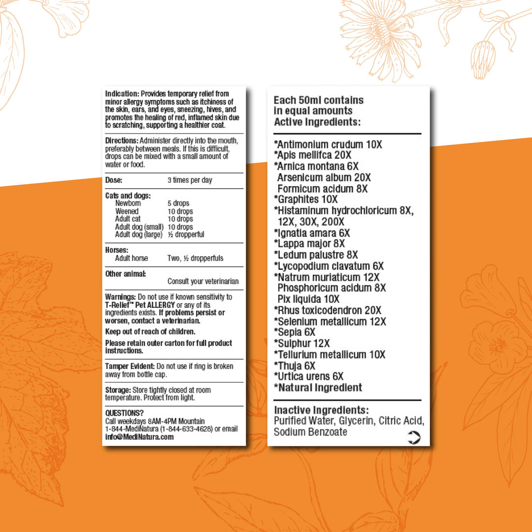 T-Relief Pet Allergy Support Drops for Dogs &amp; Cats Itchy Relief Supports Healthy Skin &amp; Coat Natural Medicine Helps Soothe Hot Spot Itching Paws Licking Runny Nose Sneezing Watery Eyes - 1.69 Fl oz