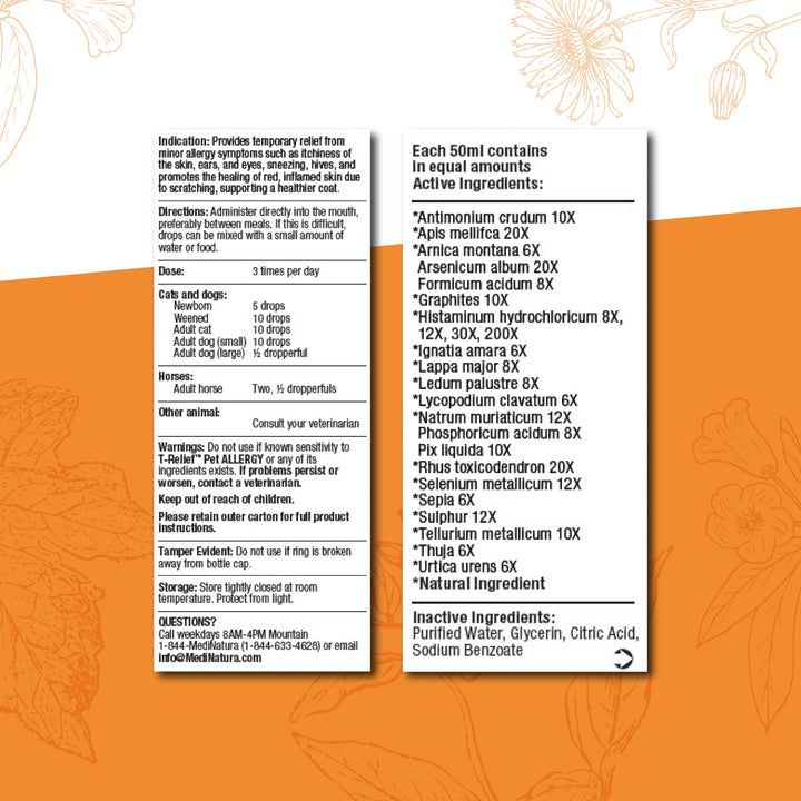 T-Relief Pet Allergy Support Drops for Dogs &amp; Cats Itchy Relief Supports Healthy Skin &amp; Coat Natural Medicine Helps Soothe Hot Spot Itching Paws Licking Runny Nose Sneezing Watery Eyes - 1.69 Fl oz