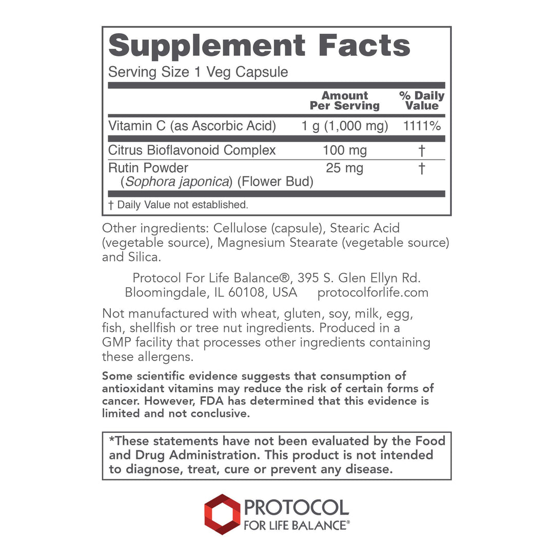 Dim Gray Protocol for Life Balance C-1000 Caps with Bioflavonoids &amp; Rutin 120 VCaps - P0690