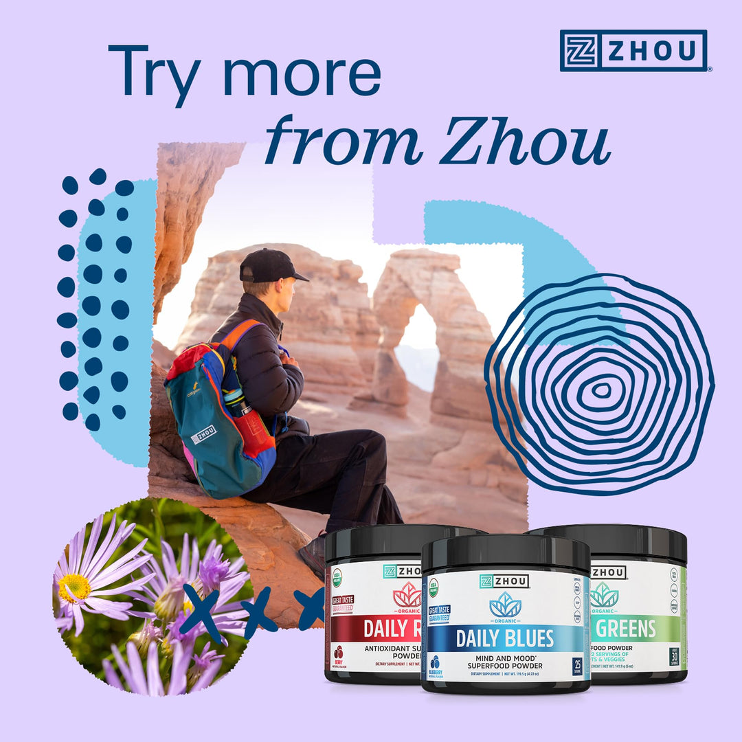 Zhou Daily Blues - Blue Spirulina Powder Organic, Blue Algae Energy Superfood Supplement for Smoothie, Vegan Drink Mix - Blueberry Flavor, 4.22 oz (25 Servings)