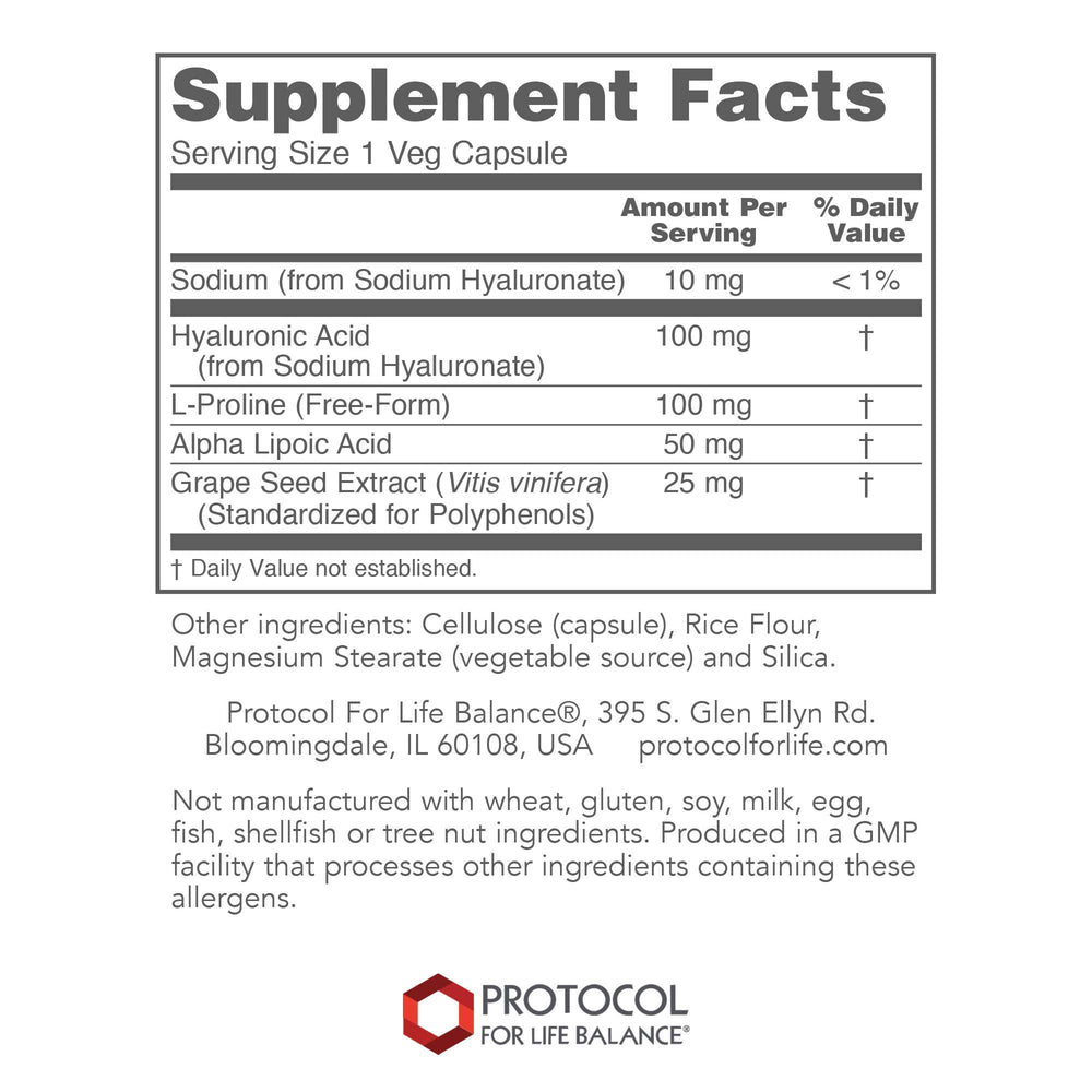 Dim Gray Protocol for Life Balance Hyaluronic Acid 100mg with Co-Factors 60 Vcaps P3155