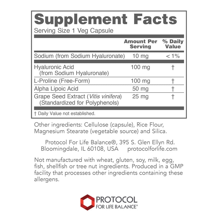Dim Gray Protocol for Life Balance Hyaluronic Acid 100mg with Co-Factors 60 Vcaps P3155
