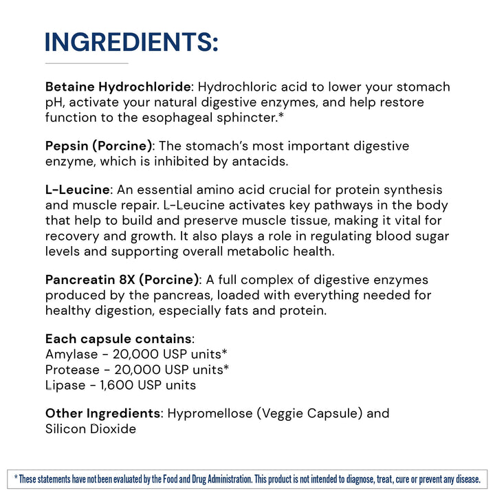 BodyHealth Digestive Enzymes Full Spectrum Digestive Support (180 caps), Betaine, Pepsin, Pancreatin BPP Loaded with Enzymes and Probiotics, Relief for Stomach Bloating, Heartburn, Gas, Constipation