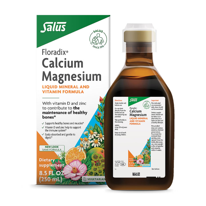 Floradix Calcium Magnesium Liquid Mineral &amp; Vitamin Formula - Bone Support Supplement with Calcium, Magnesium, Vitamin D &amp; Zinc - Vegetarian &amp; Non-GMO - 8.5 fl oz