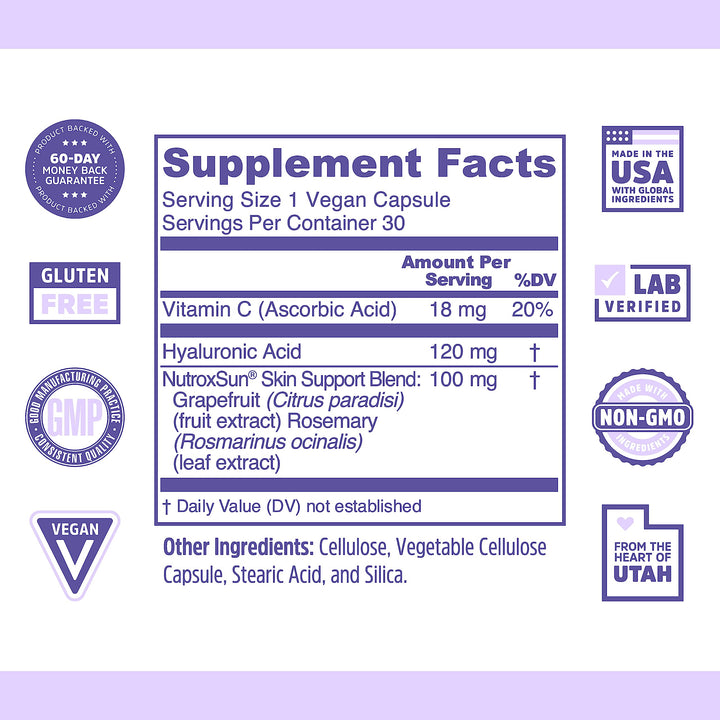 Zhou Glowfluence - Hyaluronic Acid Supplement with Vitamin C and Antioxidants, Glowing Skin and Hydration Support, Hyaluronic Acid Pills for Women and Men, Pure Formula - 30 Vegetarian Capsules