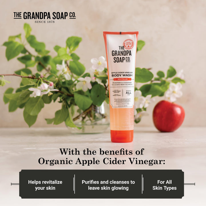 The Grandpa Soap Company Apple Cider Vinegar Body Wash - Purifies and Cleanses to Leave Skin Glowing, With Appl Cider Vinegar and Apple Juice, Helps Revitalize Skin, Vegan, 9.5 Fl Oz