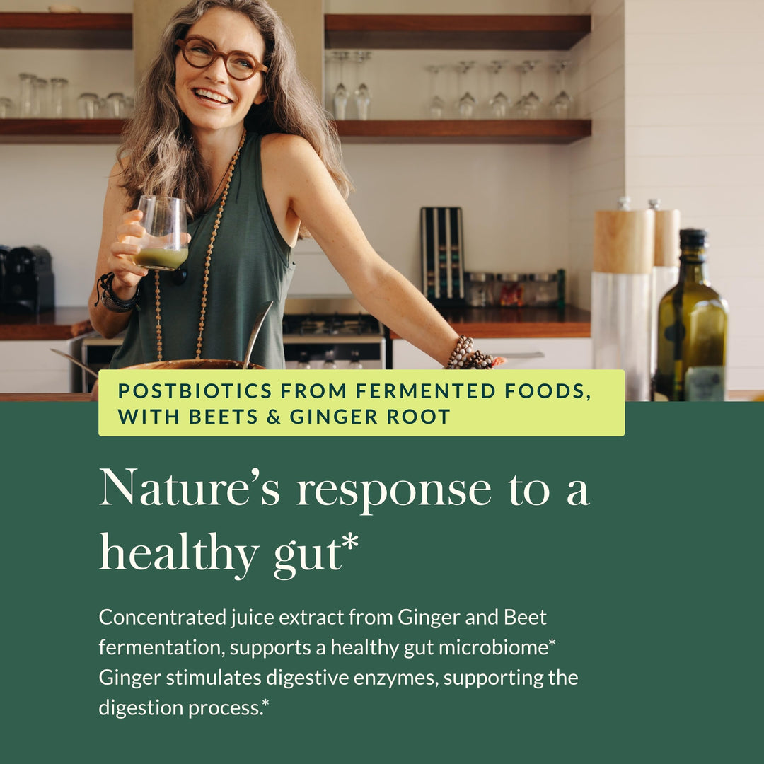 Gaia Herbs Ginger-Beet Postbiotic - Supplement for Gut &amp; Heart Health Support* - Made with Fermented Beets &amp; Ginger - Free from Dairy, Soy &amp; Gluten - 60 Vegan Liquid Phyto-Caps (30 Servings)