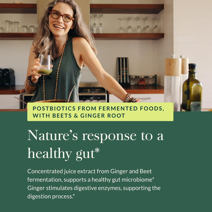 Gaia Herbs Ginger-Beet Postbiotic - Supplement for Gut &amp; Heart Health Support* - Made with Fermented Beets &amp; Ginger - Free from Dairy, Soy &amp; Gluten - 60 Vegan Liquid Phyto-Caps (30 Servings)