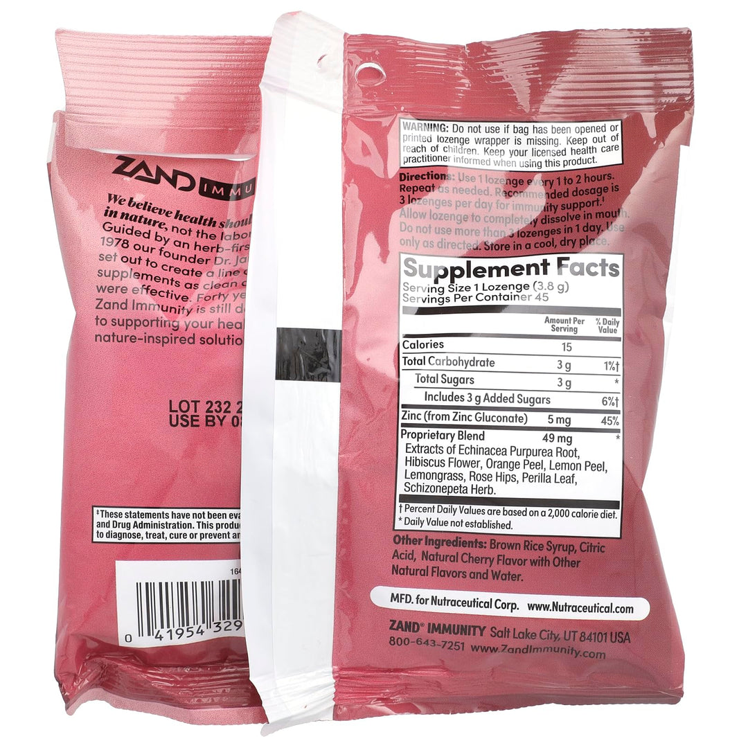 ZAND Immunity, Cherry Echinacea Zinc, Natural, 45 Lozenges