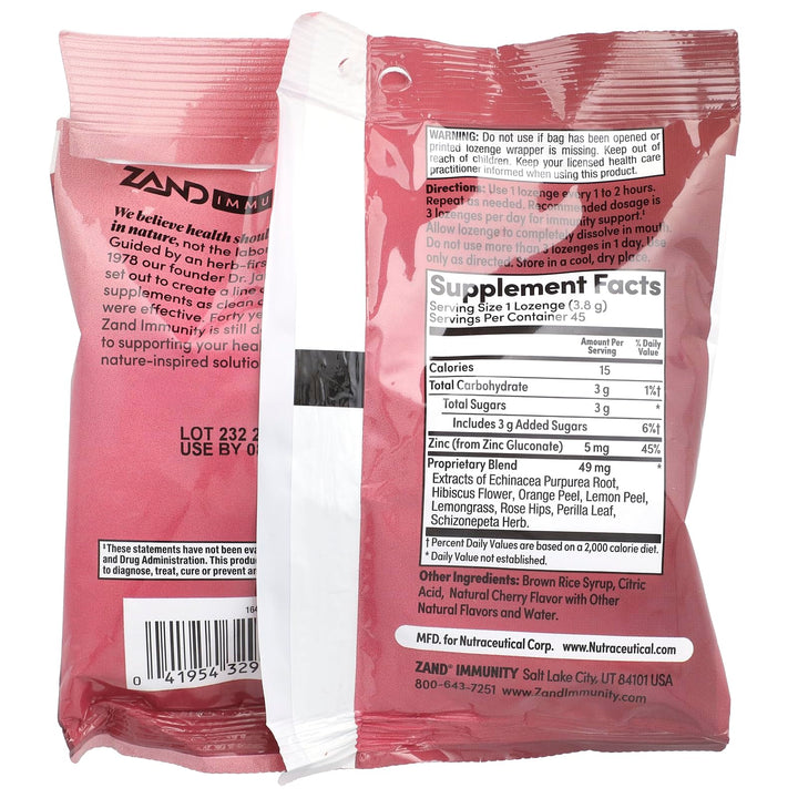 ZAND Immunity, Cherry Echinacea Zinc, Natural, 45 Lozenges