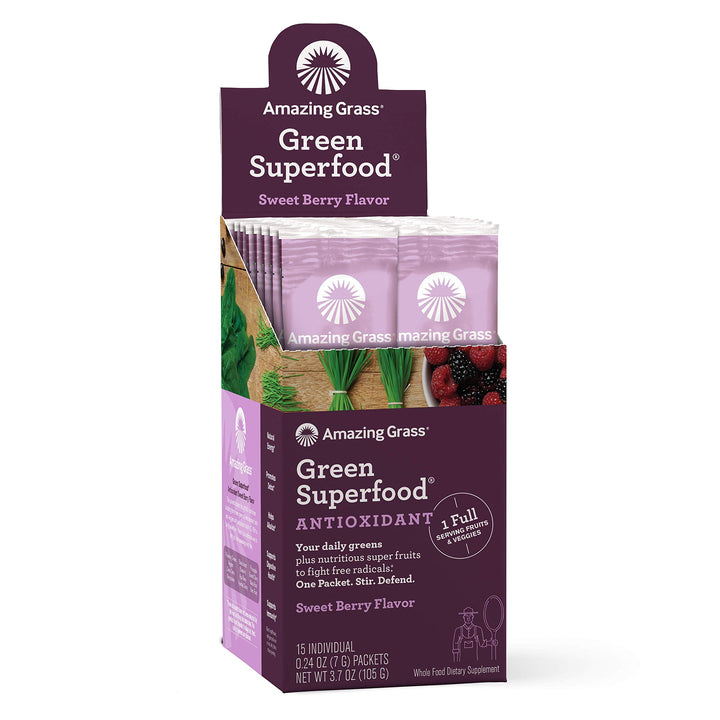 Amazing Grass Green Superfood Antioxidant: Super Greens Powder with Spirulina, Elderberry &amp; Probiotics, Sweet Berry, 15 Servings