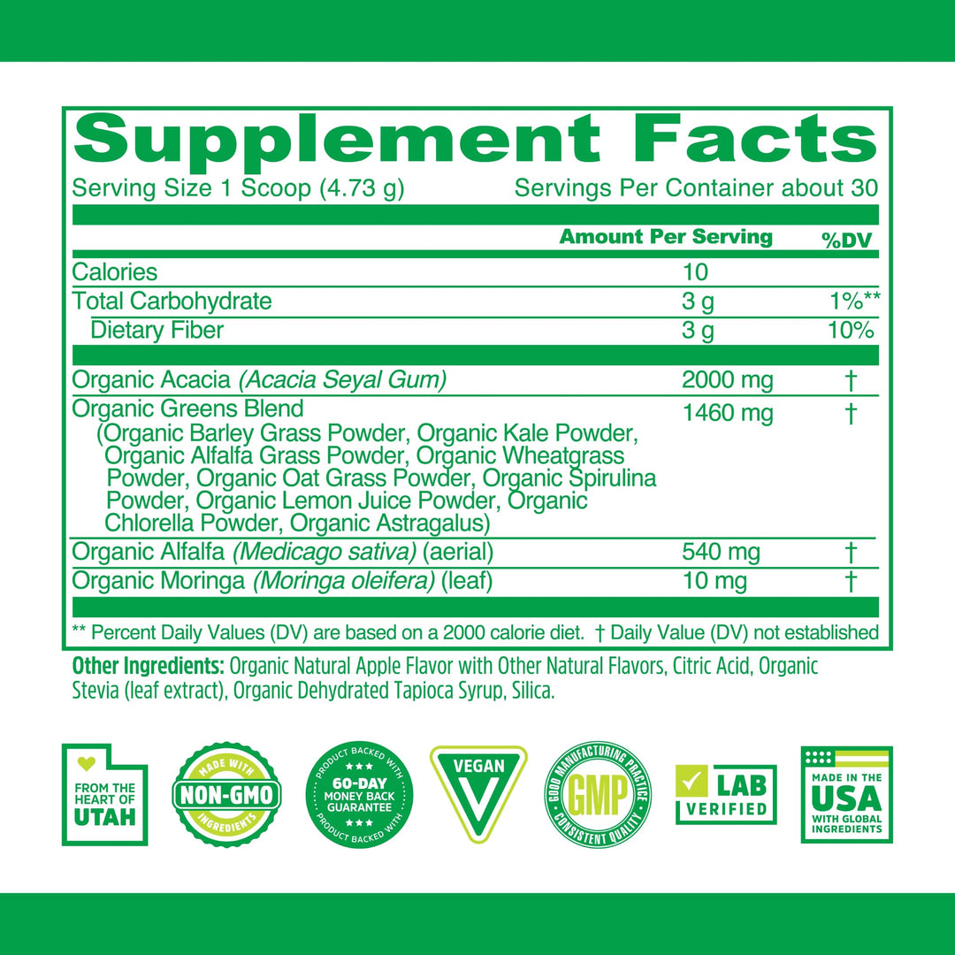 Zhou Organic Daily Greens Powder - Greens Superfood Powder for Juice, Smoothie, Super Food Drink Mix with Spirulina &amp; Kale, Vegetables Supplement - Green Apple Flavor, 5 oz (30 Servings)