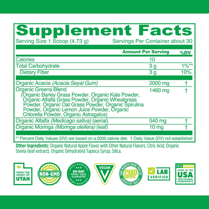 Zhou Organic Daily Greens Powder - Greens Superfood Powder for Juice, Smoothie, Super Food Drink Mix with Spirulina &amp; Kale, Vegetables Supplement - Green Apple Flavor, 5 oz (30 Servings)