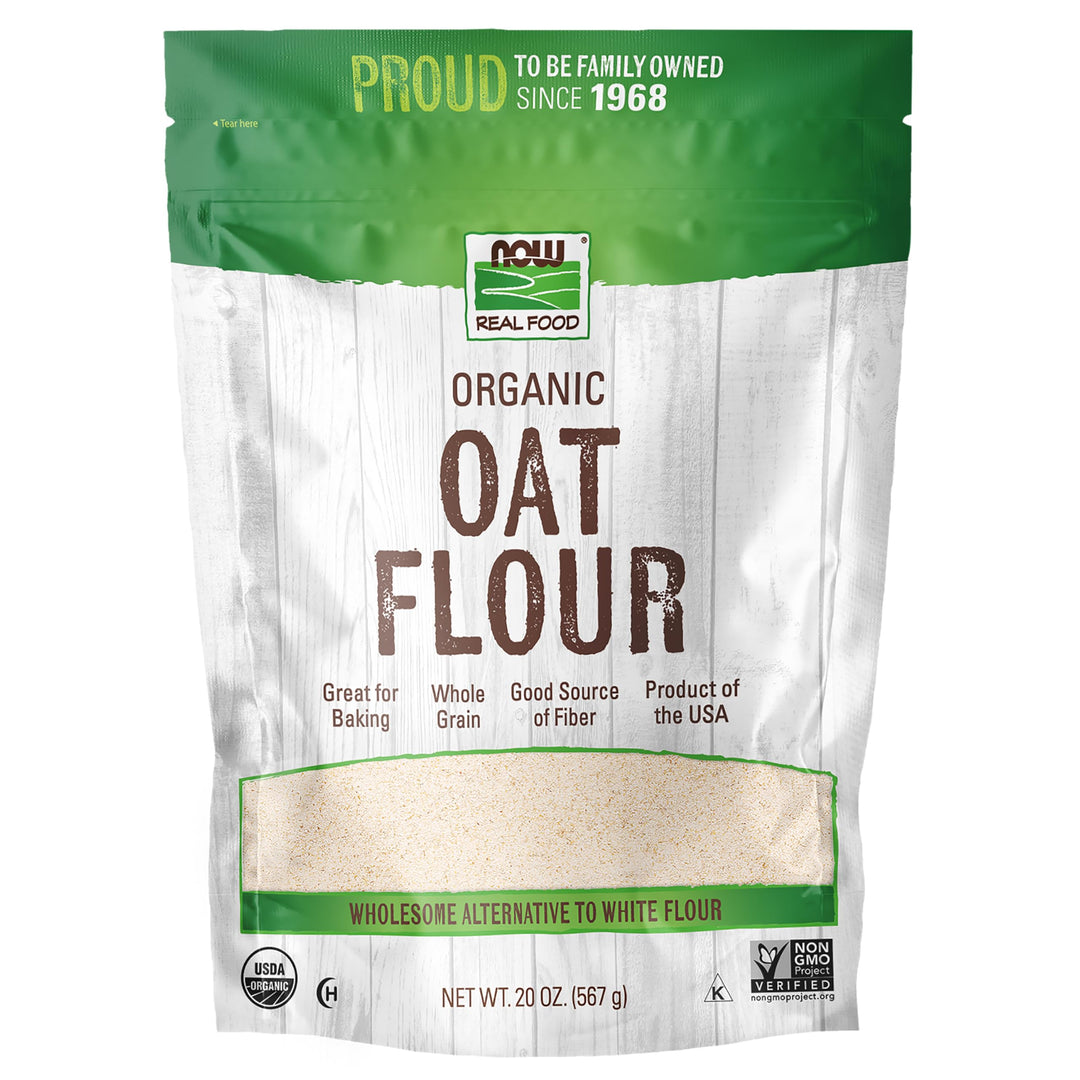 NOW Real Food Organic Oat Flour, Whole Grain, Good Source of Fiber, Wholesome Alternative to White Flour, 20-Ounce