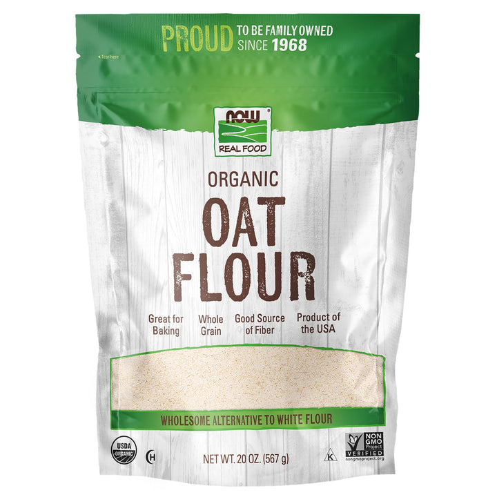 NOW Real Food Organic Oat Flour, Whole Grain, Good Source of Fiber, Wholesome Alternative to White Flour, 20-Ounce
