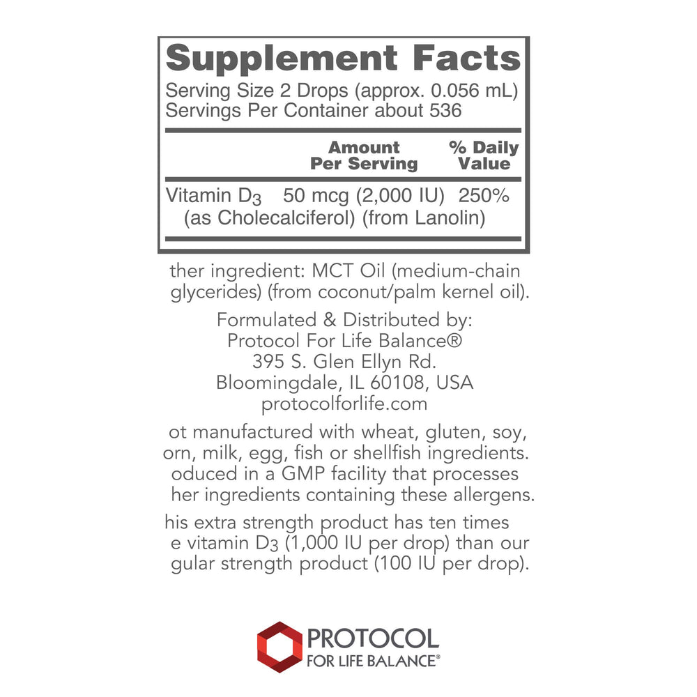 Dim Gray Protocol For Life Balance Liquid Vitamin D3 2000 IU 1 oz Extra Strength