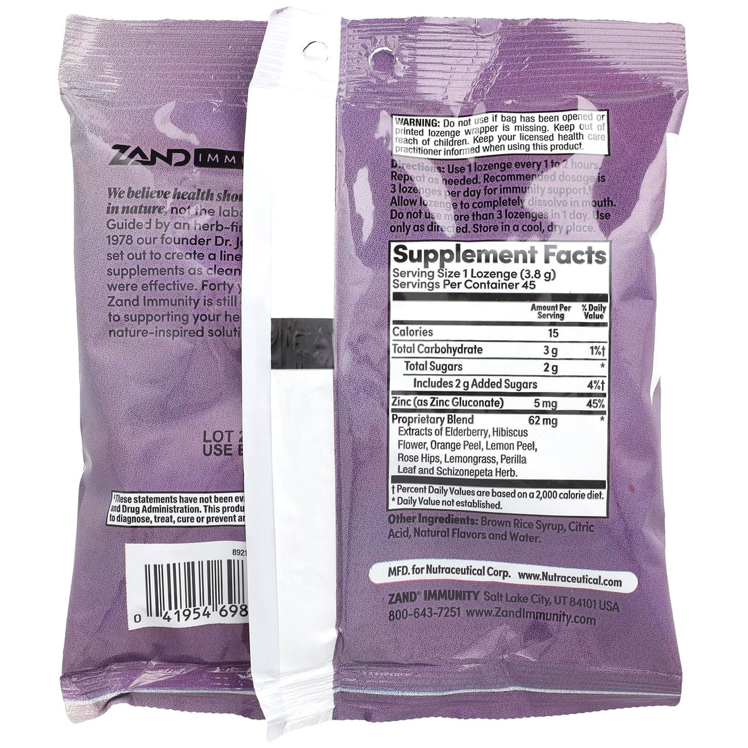 ZAND Immunity, Elderberry Zinc, Natural, 45 Lozenges