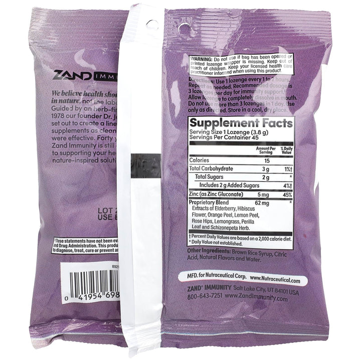 ZAND Immunity, Elderberry Zinc, Natural, 45 Lozenges